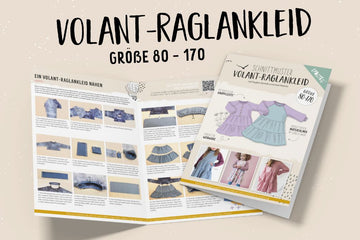 Papierschnittmuster "Volant-Raglankleid" von Lybstes (Gr. 80-170)
